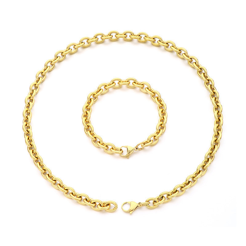 Cross-border versatile stainless steel necklace men's and women's jewelry wholesale Japan and South Korea collarbone 0-character chain plain chain titanium steel cross chain