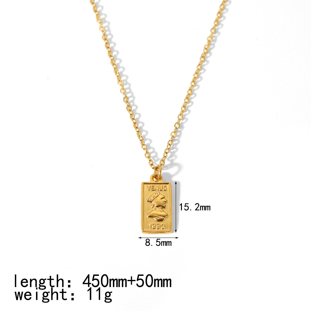 Cross-border new product French retro design 18K gold-plated stainless steel square brand sun pendant fashion temperament necklace women
