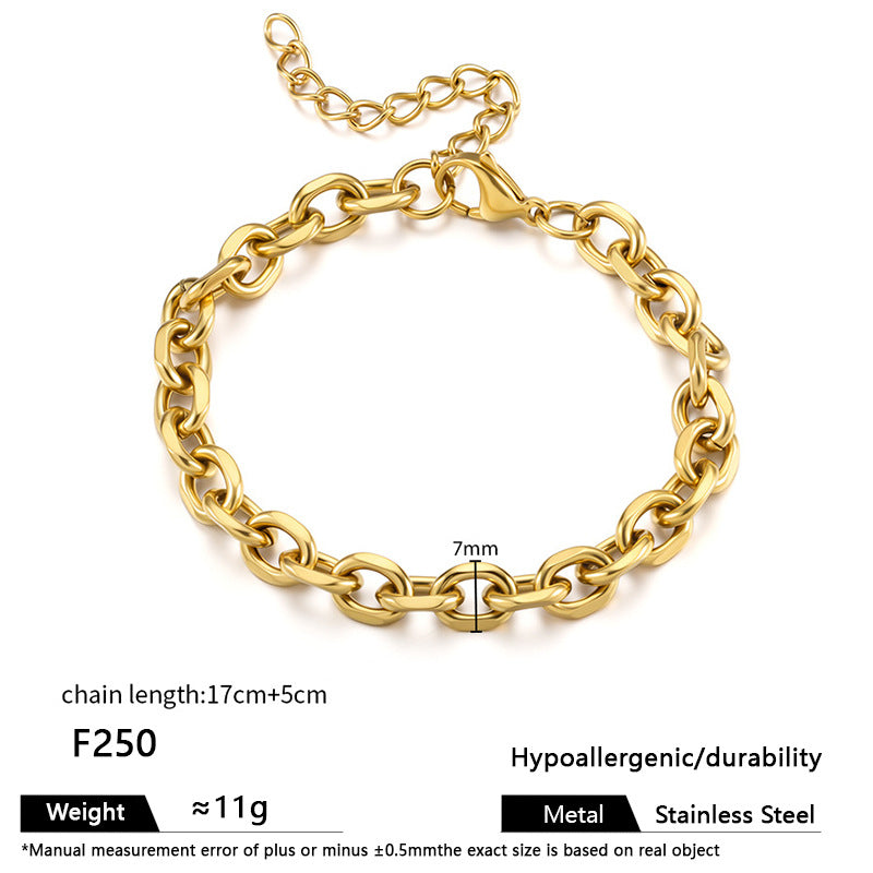 European and American ins titanium steel bracelet personality niche hip hop Cuban chain thick chain stainless steel vacuum plated 18k gold bracelet