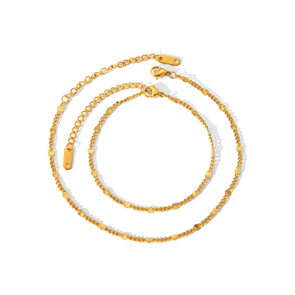 Cross-border new European and American ins style 18K gold stainless steel round pico bracelet anklet simple and high-end jewelry women