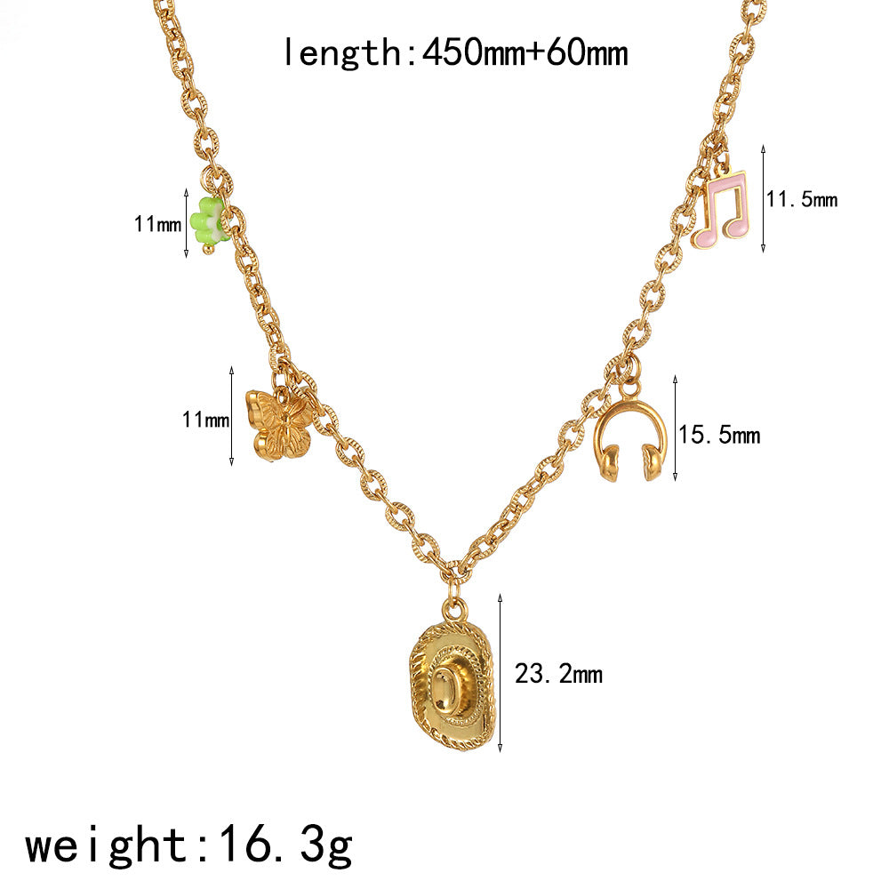 Cross-border European and American ocean starfish pendant, conch necklace, women's versatile light luxury stainless steel plated 18K gold-plated collarbone chain