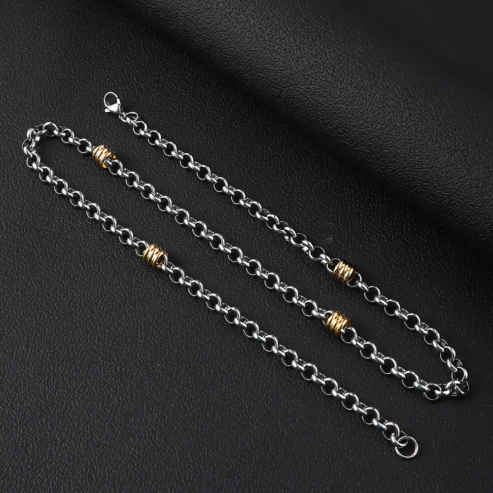 European and American new stainless steel round pearl chain string gold bead necklace, titanium steel necklace 6mm 18K round pearl bracelet