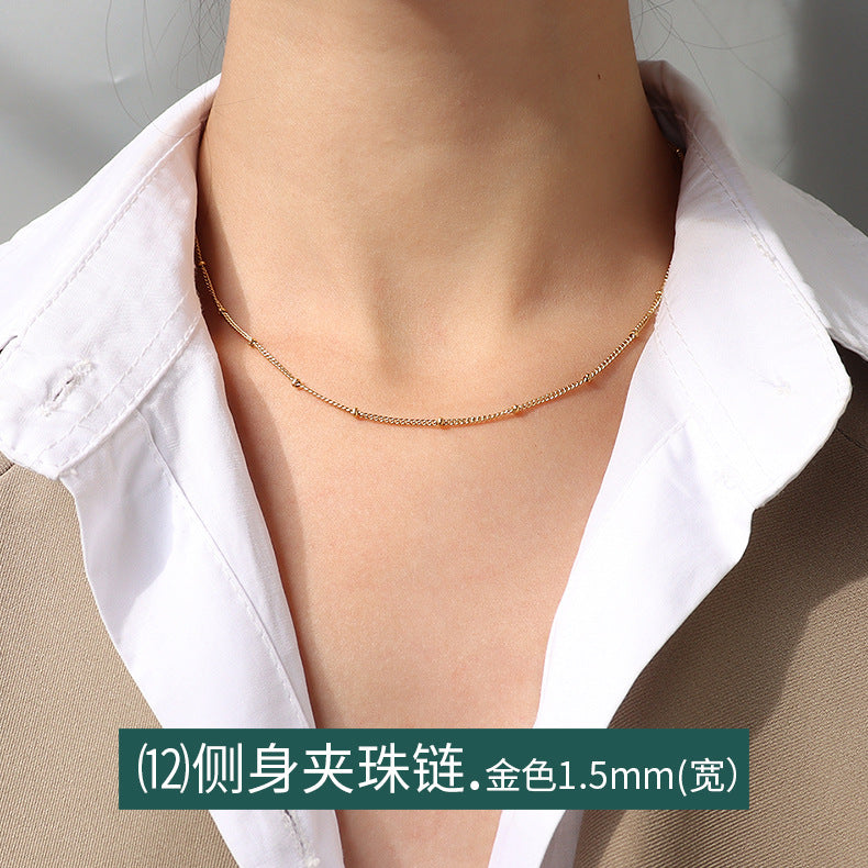 Cross chain, snake bone chain, twist chain, box chain, variety necklace, women's titanium steel plated 18K gold plain chain, clavicle chain jewelry