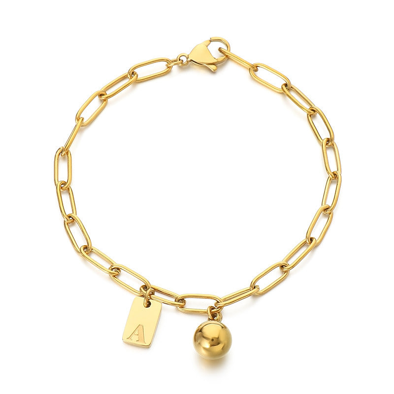 ins stylish and simple stainless steel 26-letter tag pendant return chain bracelet square brand pendant versatile jewelry