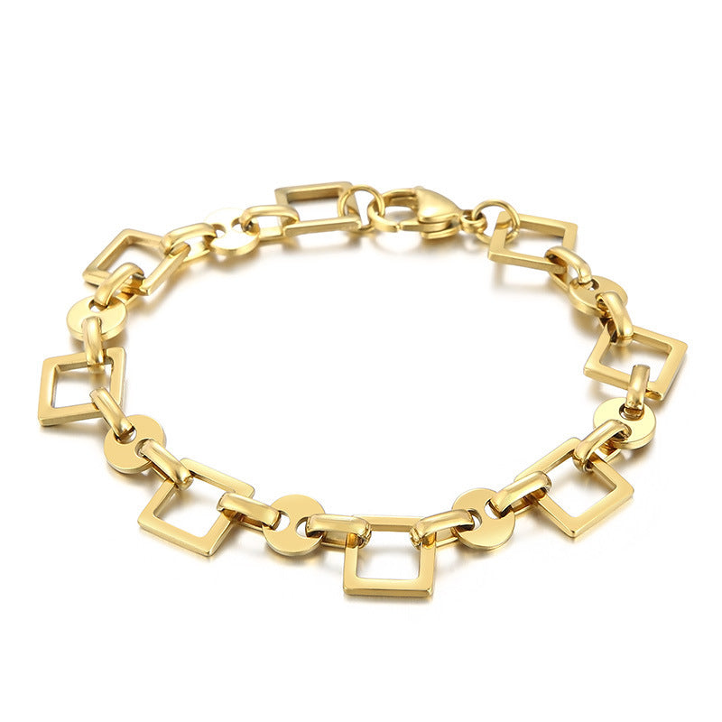 New stainless steel handmade chain, square gear love chain, personalized fashion men's and women's bracelets, accessories