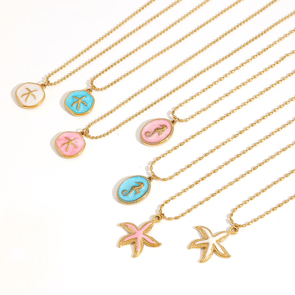 Ocean-Inspired Enamel Pendant Necklace