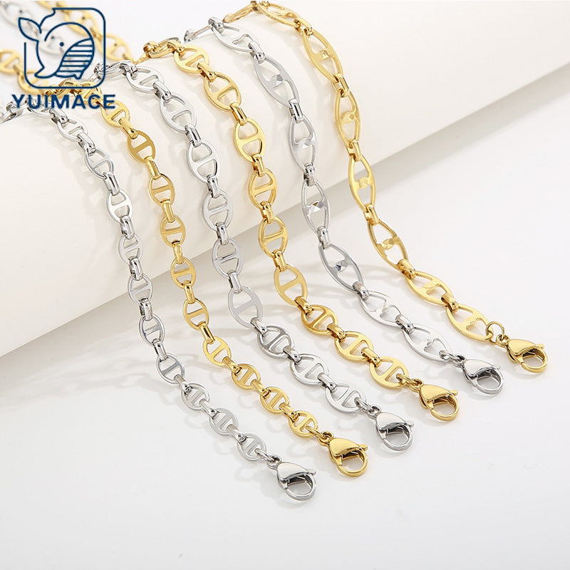 Creative stainless steel Japanese character 6/7/8 mm pig nose buckle necklace, niche simple individual cold wind versatile necklace