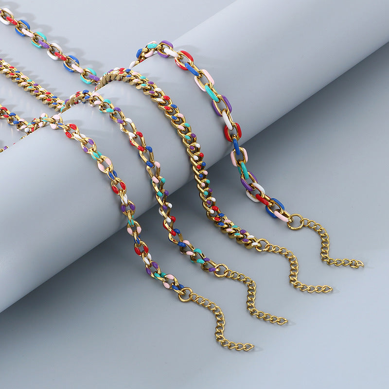 Cross-border Versatile Stainless Steel Oil Drip Cuban Chain Necklace Fashion Versatile Titanium Steel Unisex Titanium Steel Jewelry Accessories