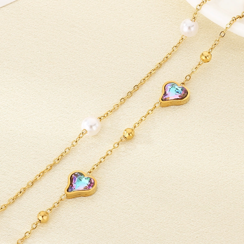 Gold Heart Crystal Double Chain Bracelet