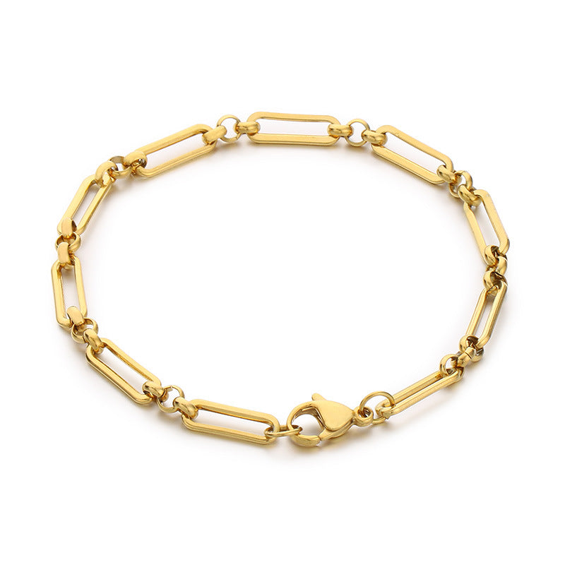 Fashionable and simple stainless steel flat square wire chain, handmade bracelet jewelry, ins style casual and versatile men's and women's accessories