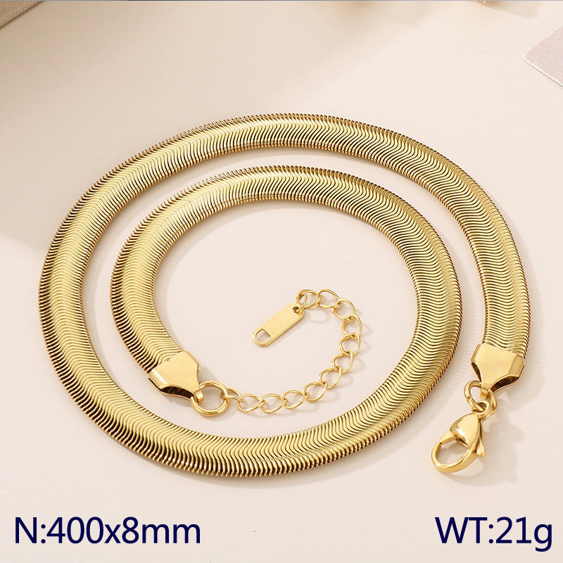 European and American cold stainless steel flat snake bone chain 18K versatile retro flat snake chain neck chain necklace spot jewelry