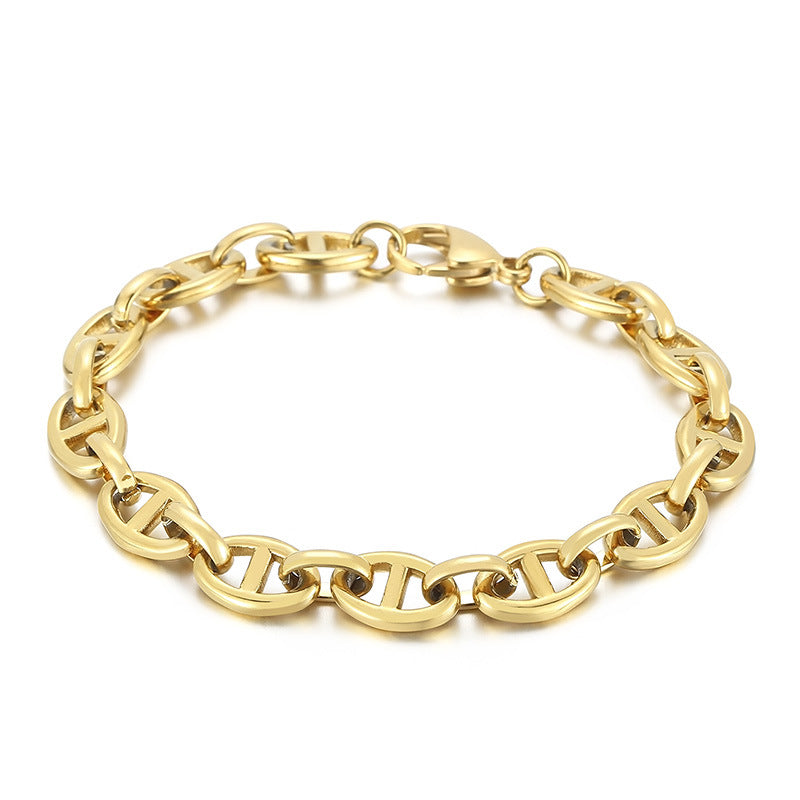 Stainless steel Japanese character pig nose buckle bracelet, niche design sense simple ins personality creative cold wind jewelry