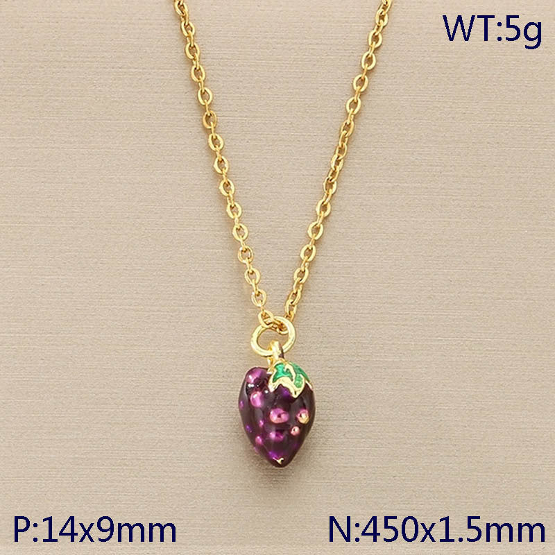 Mini Enamel Strawberry Charm Gold Necklace