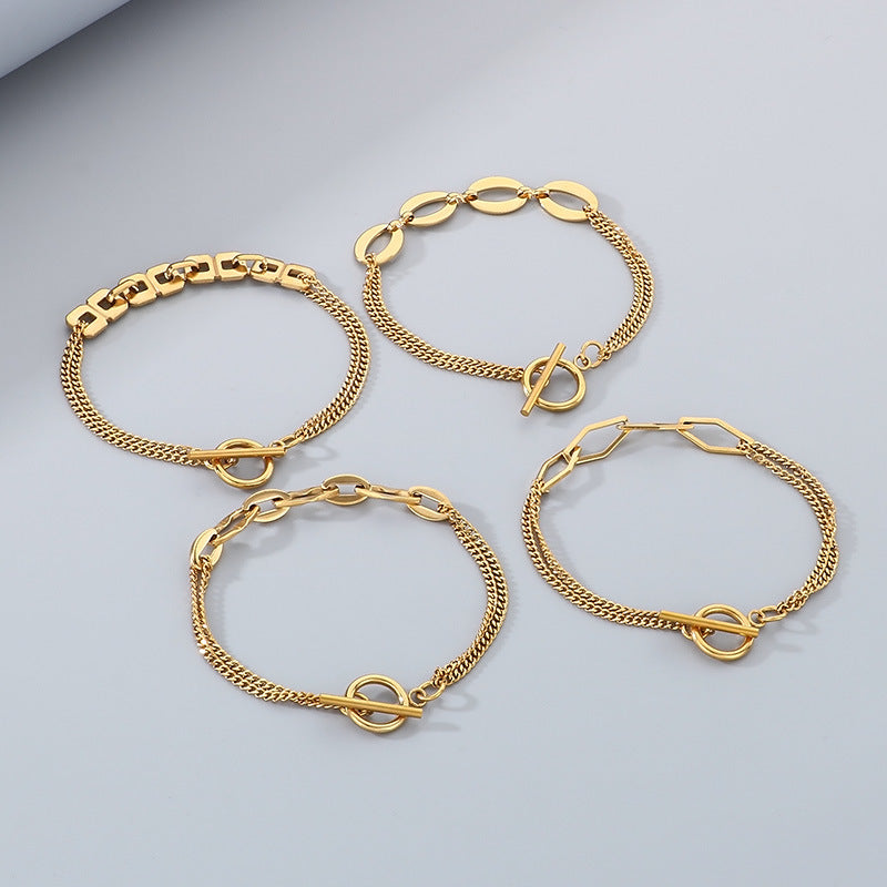 New simple rhombus round splicing chain ot buckle stainless steel bracelet creative versatile bracelet jewelry