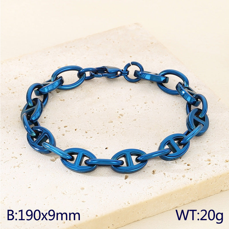 Simple ins stainless steel Japanese pig nose chain bracelet creative cool wind 9mm mixed color pig nose titanium steel bracelet