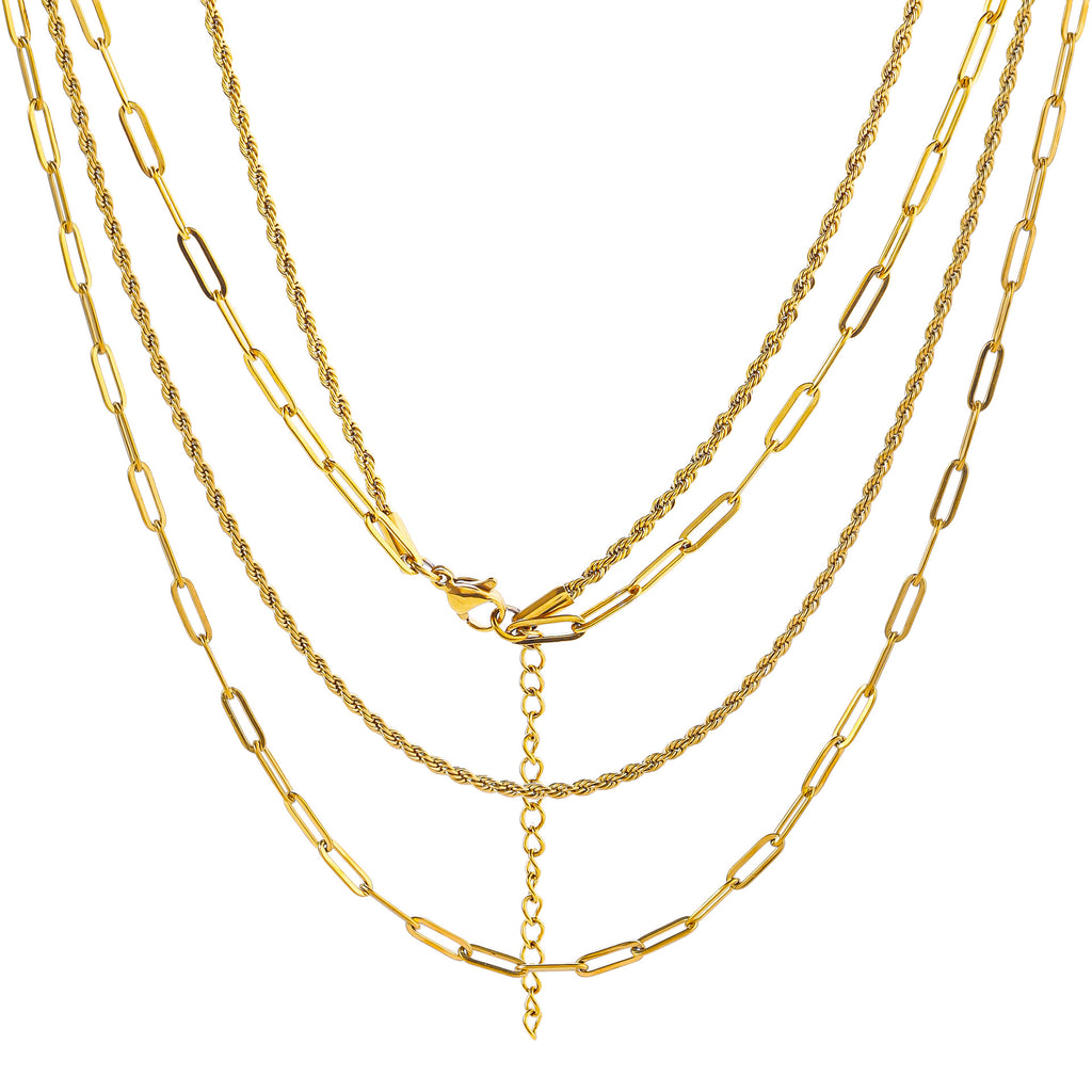 Cross-border hot-selling stainless steel double-layer necklace twist chain long cross chain titanium steel necklace vacuum-plated 18K collarbone chain