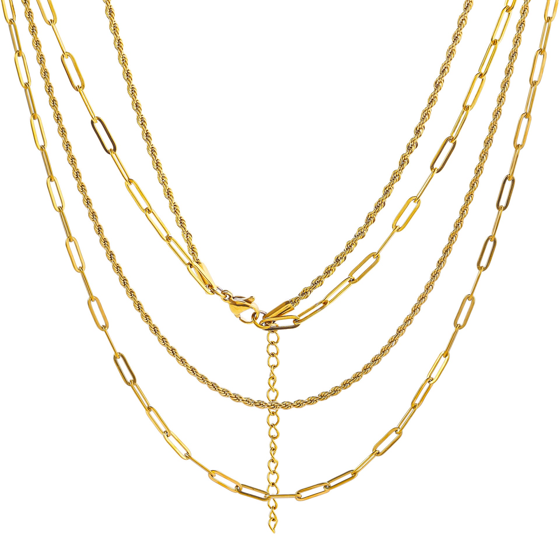 Cross-border hot-selling stainless steel double-layer necklace twist chain long cross chain titanium steel necklace vacuum-plated 18K collarbone chain