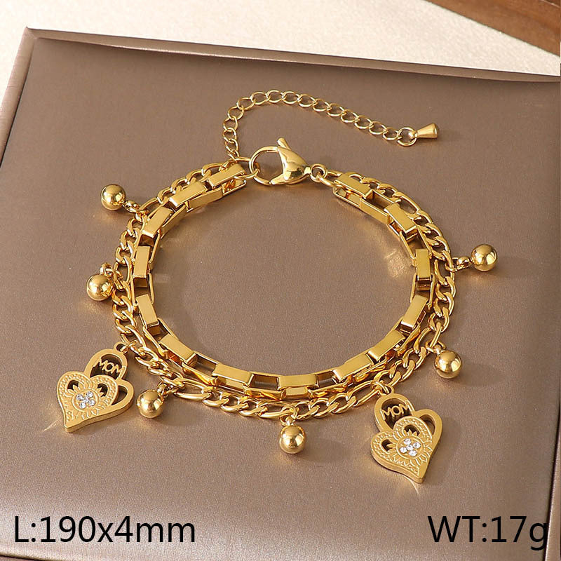 New Mother's Day Versatile Double-layer Love Pendant Stacked with Stainless Steel Versatile Bracelet Spot Mother's Day Style