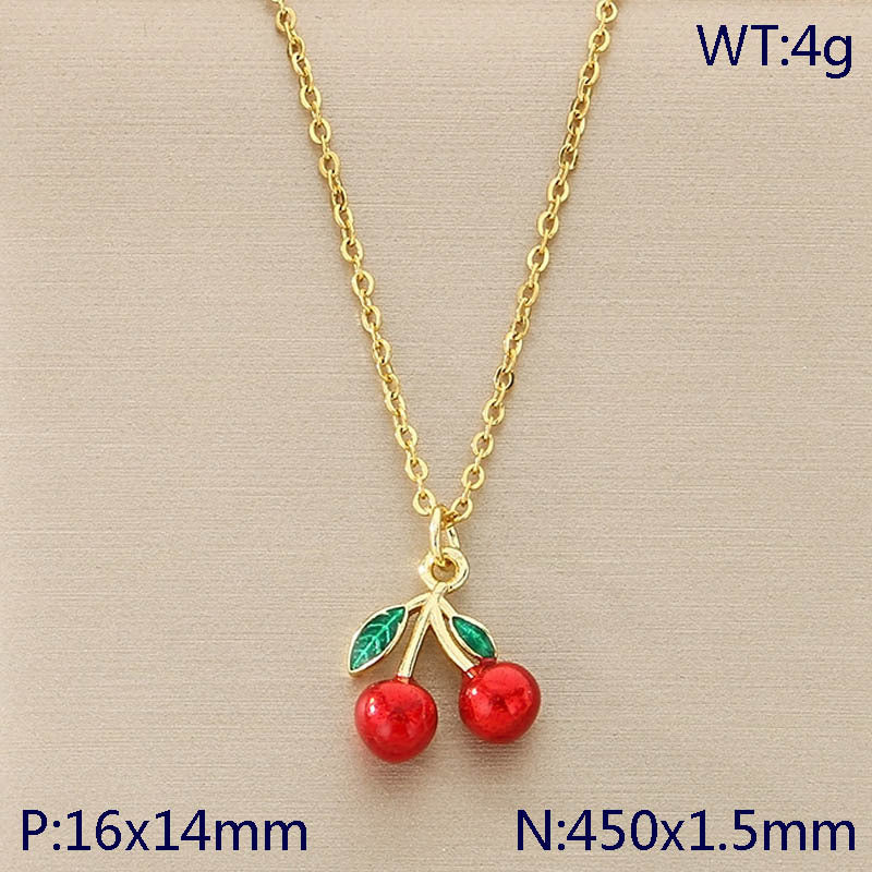 Cute Red Enamel Fruit Charm Necklace