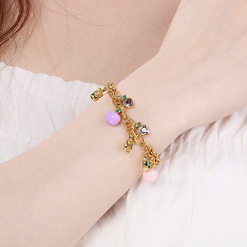 Gold Fruit Charm Bracelet