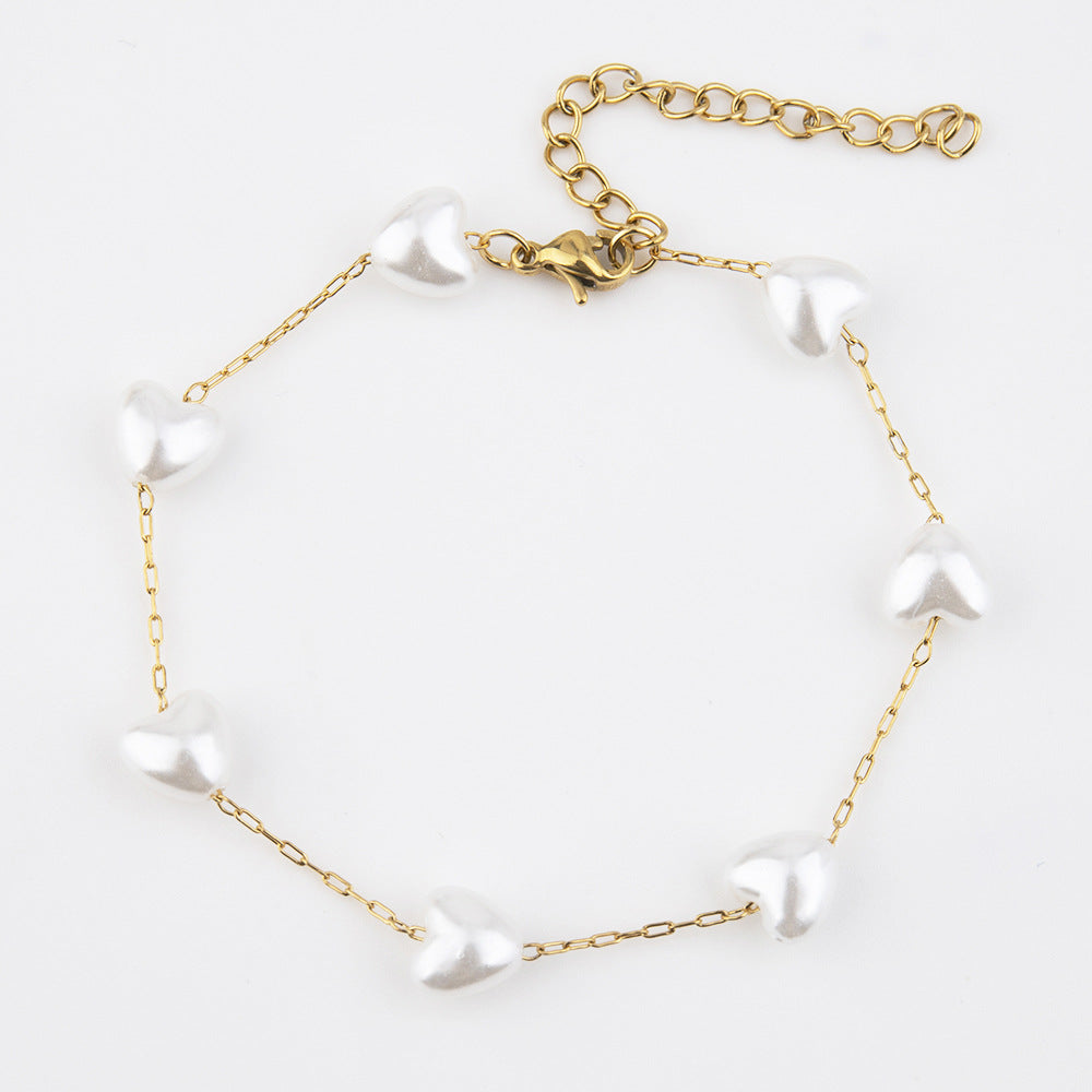 European and American fashion popular temperament sweet peach heart pearl bracelet, accessories personalized geometric love pearl necklace women