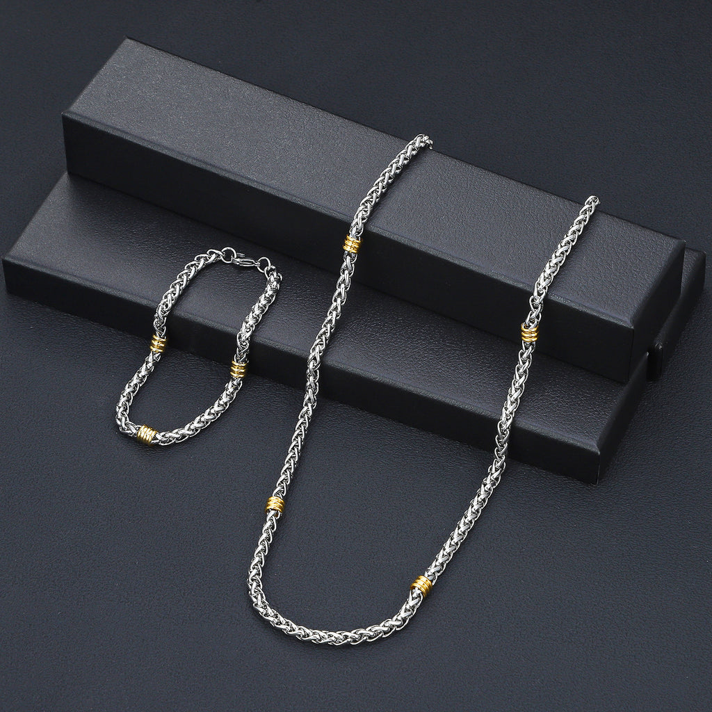 Cross-border stainless steel keel chain string gold bead bracelet, titanium steel long versatile necklace men's simple 5mm flower basket chain