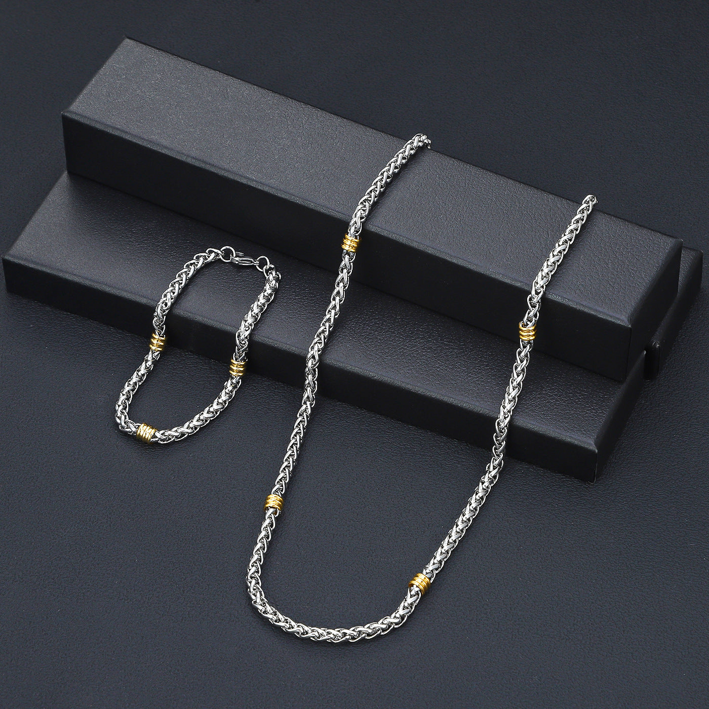 Cross-border stainless steel keel chain string gold bead bracelet, titanium steel long versatile necklace men's simple 5mm flower basket chain