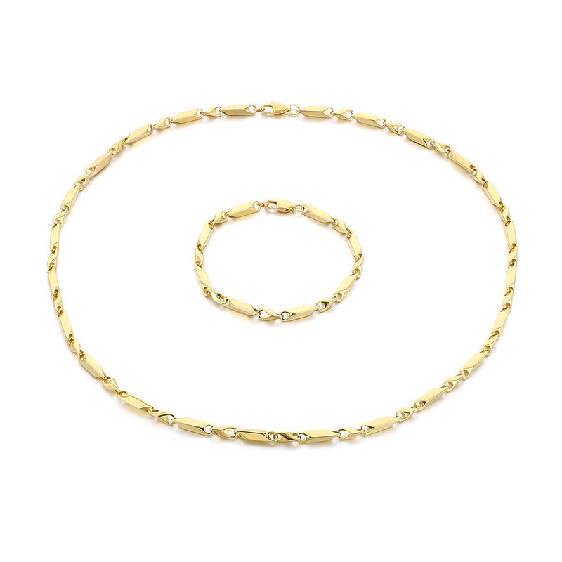 European and American fashion stainless steel set, titanium steel stick chain, rhombus chain, bracelet, necklace with chain accessories, spot wholesale