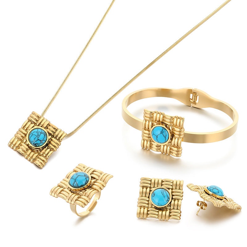 Vintage Textured Square Pearl Jewelry Set
