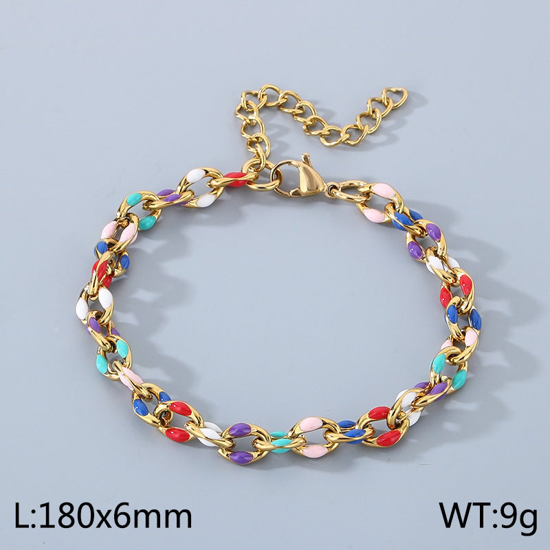 Cross-border personalized fashion color drip titanium stainless steel Cuban chain bracelet unisex titanium steel bracelet bracelet jewelry