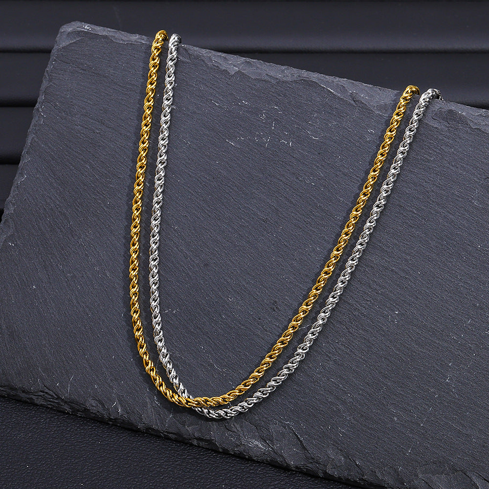 Cross-border hot sale stainless steel twist chain necklace men's hip hop trend sweater chain women's clavicle titanium steel necklace