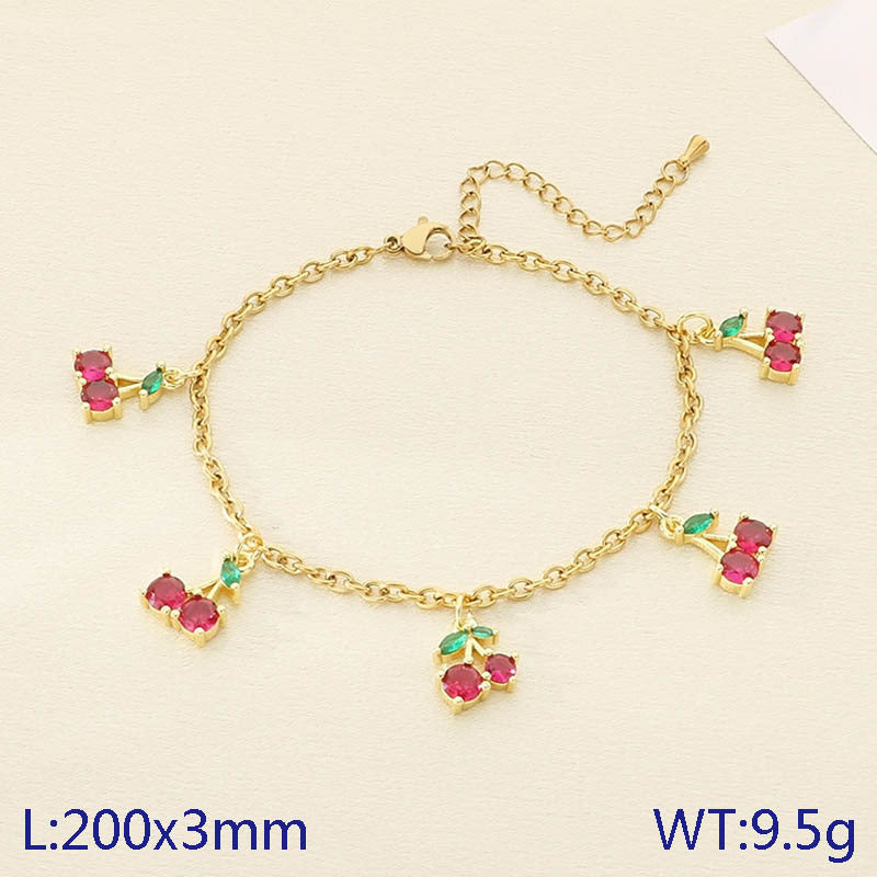 Summer vacation seaside shell wind jewelry stainless steel bracelet pendant strawberry cherry jewelry spot wholesale