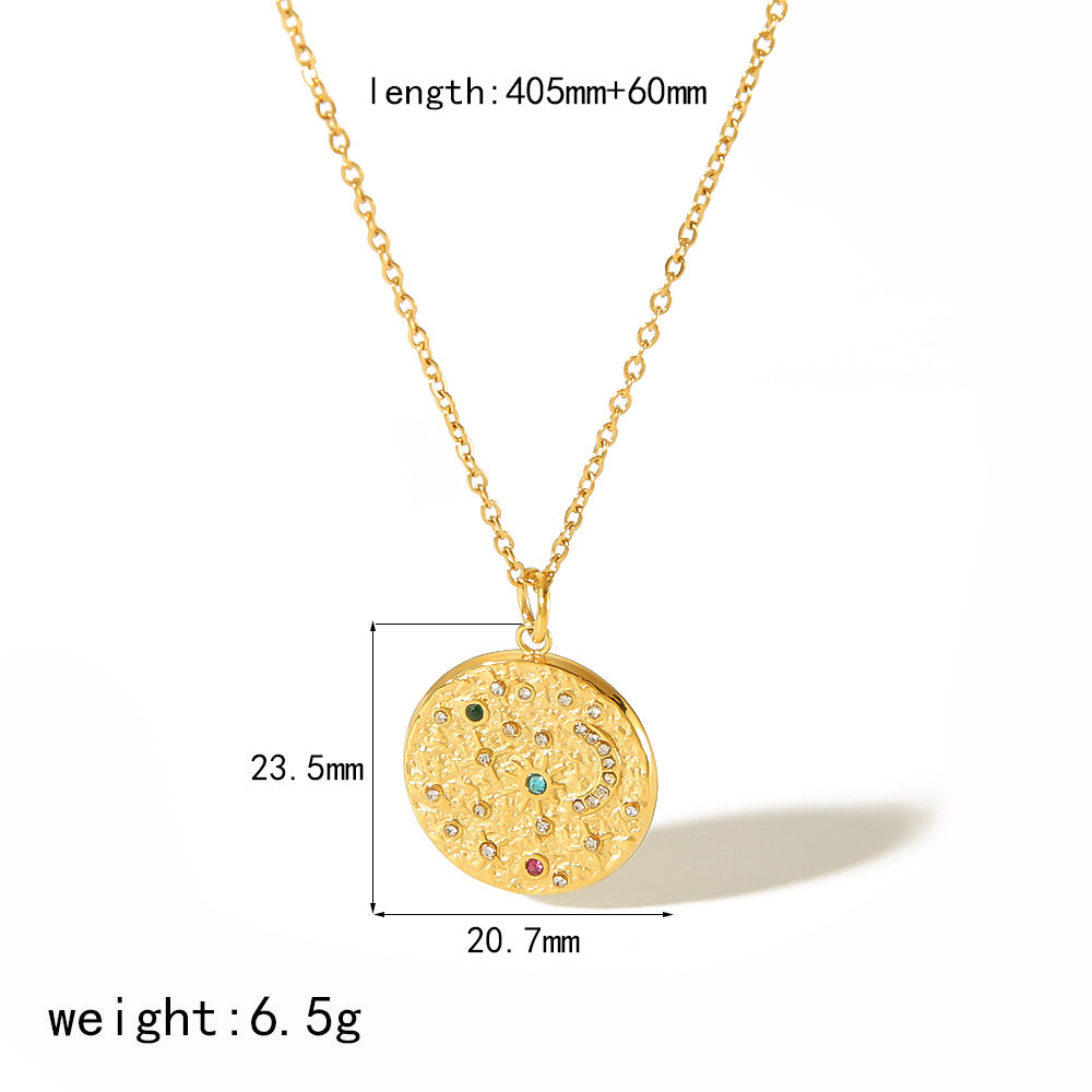 Cross-border hot-selling titanium steel non-fading high-end necklace 18k geometric sun and moon diamond-set stars personalized fashion pendant
