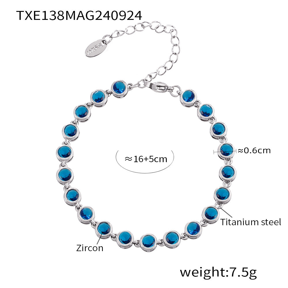 Cross-border new titanium steel full diamond 3A zircon mixed color bracelet PVD vacuum plating non-fading necklace jewelry set