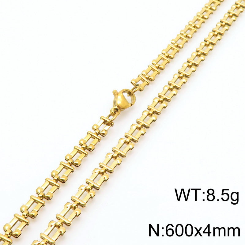 Cross-border fashion simple titanium steel strap chain bracelet necklace electroplated 18k gold hollow square set jewelry