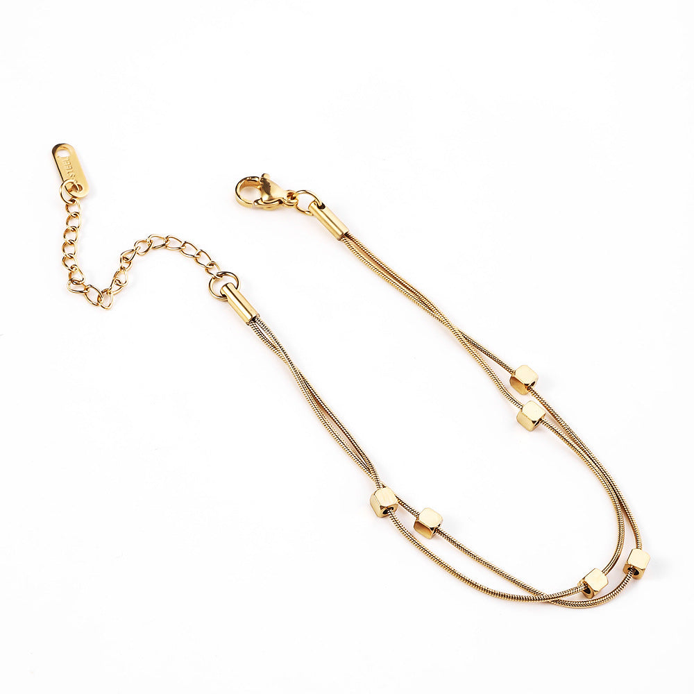 Stainless steel round snake clip square bracelet women's European and American trend fashion furnace 18K vacuum plated titanium steel bracelet