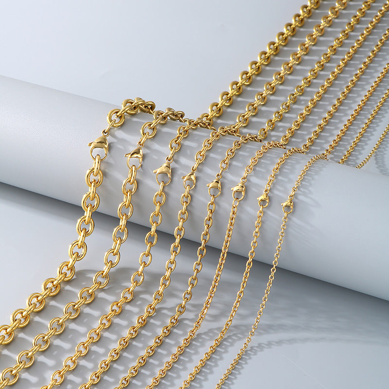 Cross-border versatile stainless steel necklace men's and women's jewelry wholesale Japan and South Korea collarbone 0-character chain plain chain titanium steel cross chain