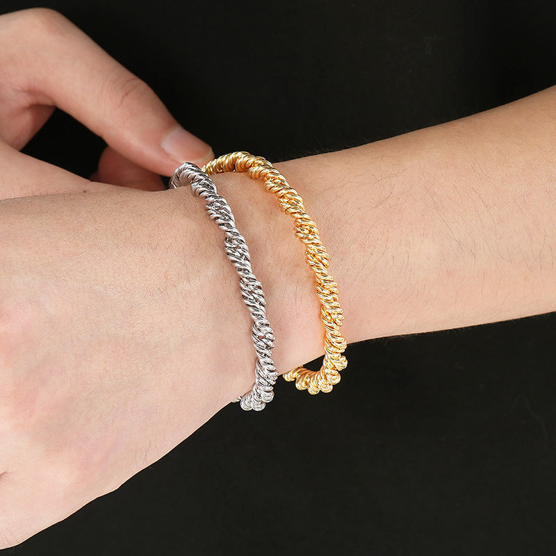 Stainless steel twisted rope chain niche neutral wind couple bracelet vacuum plated 18K gold chain jewelry men's and women's jewelry