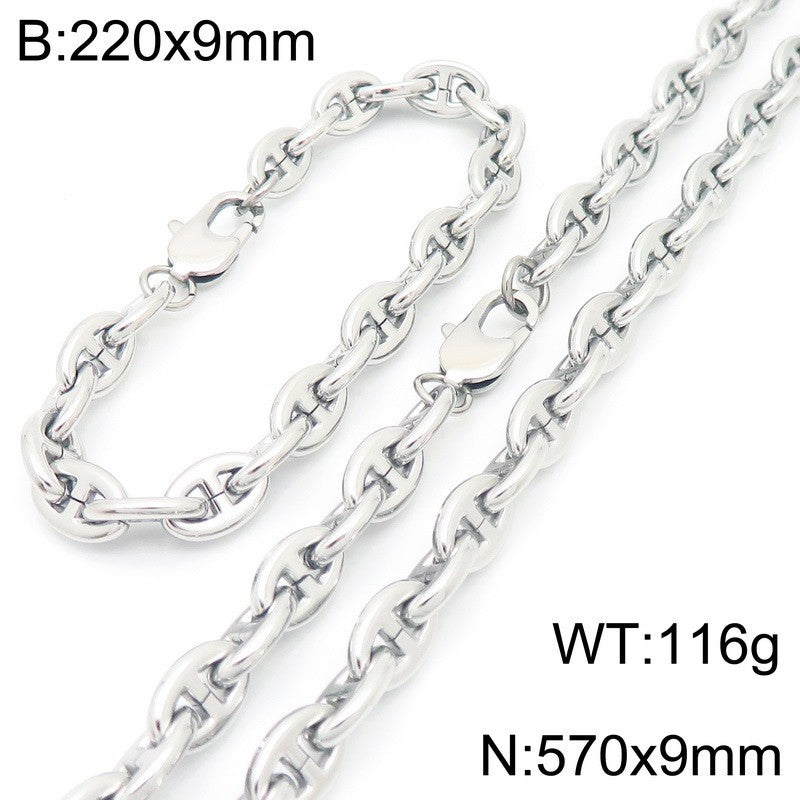 Interlocking Oval Link Chain Bracelet & Necklace Set