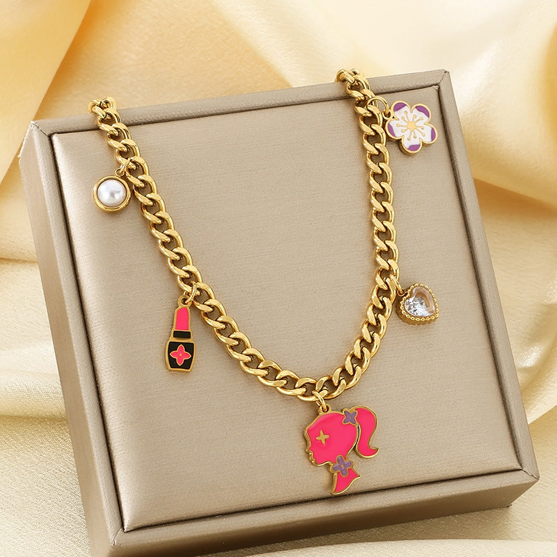 Cross-border stainless steel DIY love necklace, dopamine jewelry, niche high-end dripping girl pendant jewelry