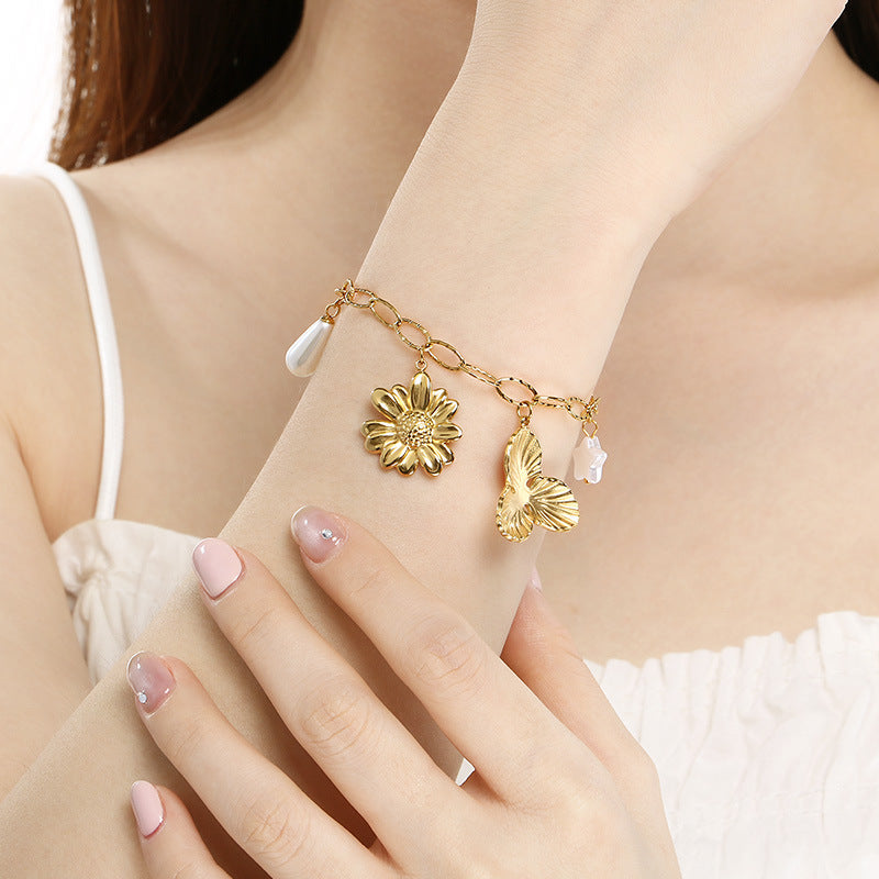 Gold Floral Charm Bracelet