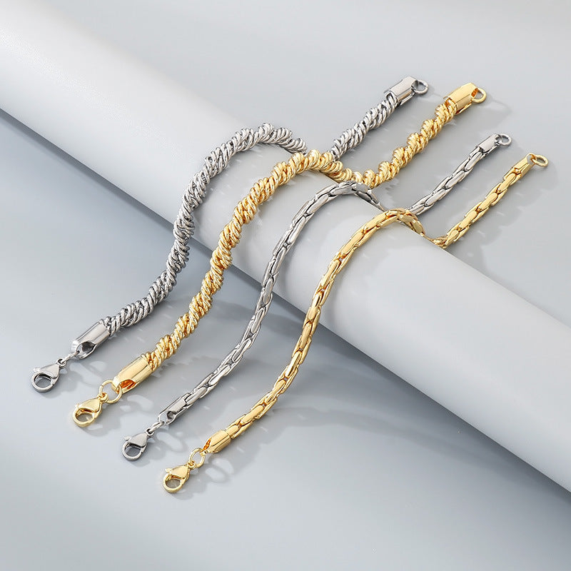 Stainless steel twisted rope chain niche neutral wind couple bracelet vacuum plated 18K gold chain jewelry men's and women's jewelry