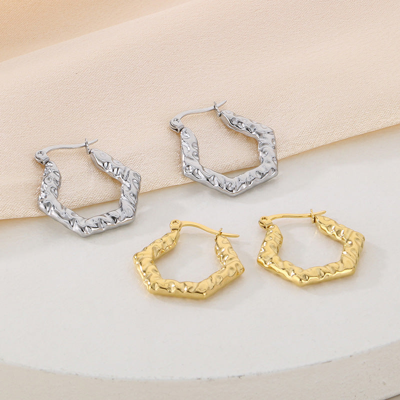 Hammered Hexagon Hoop Earrings