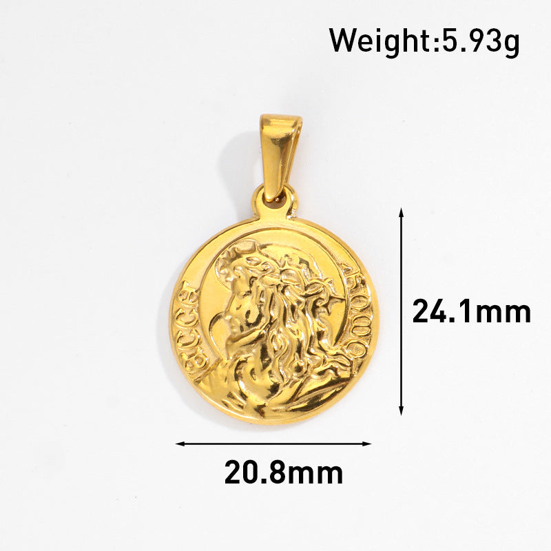 European and American cross-border blue diamond-encrusted eyes Virgin portrait pendant stainless steel retro tag DIY jewelry simple