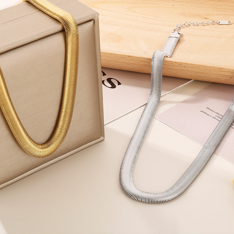 European and American cold stainless steel flat snake bone chain 18K versatile retro flat snake chain neck chain necklace spot jewelry