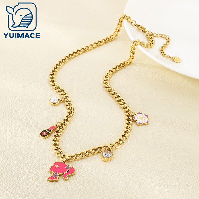 Cross-border stainless steel DIY love necklace, dopamine jewelry, niche high-end dripping girl pendant jewelry