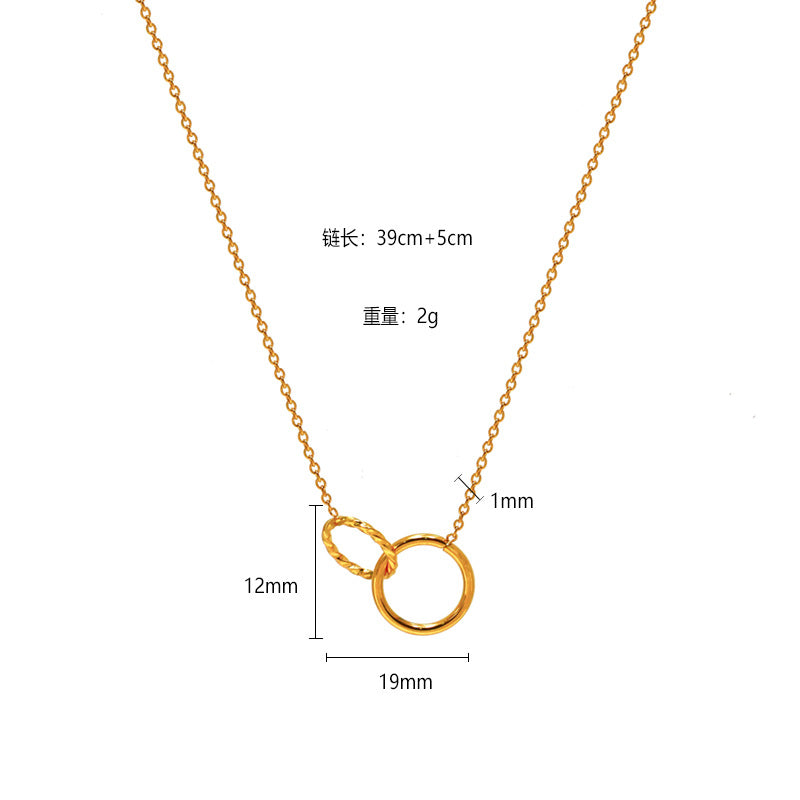 Cross-border new double ring pendant necklace titanium steel electroplated 18K gold ring ring interlocking collarbone chain women's ins jewelry wholesale