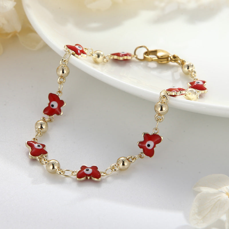 Colorful Mini Fish Charm Bracelet – Gold Tone Beaded Chain