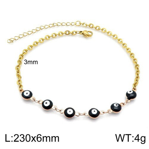 European and American fashion bohemian color resin devil's eye stainless steel anklet women's 18K titanium steel oval bracelet