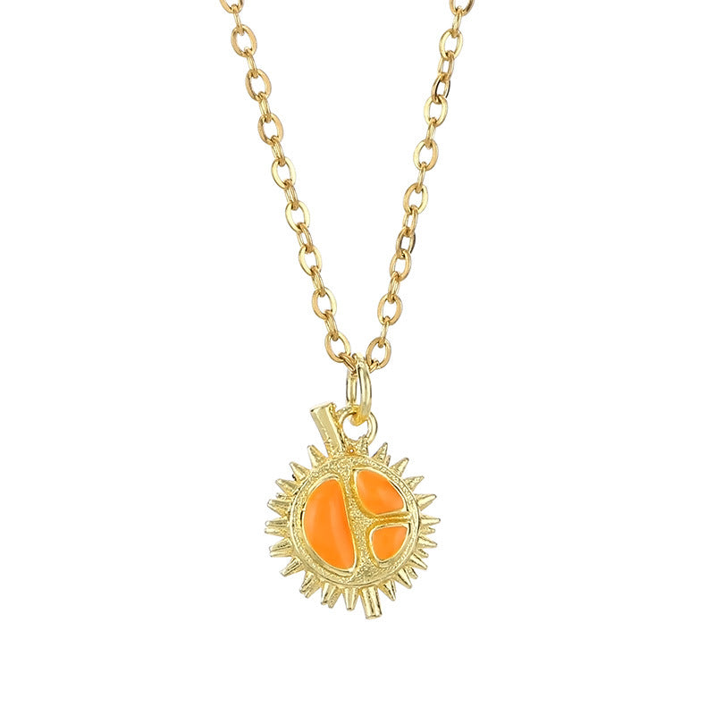 Textured Fruit & Sun Charm Gold Necklace
